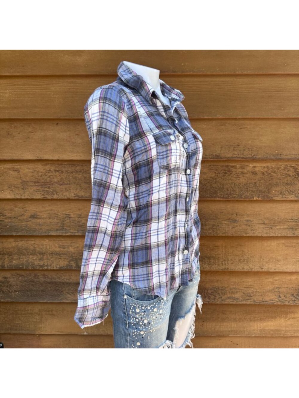 Roxy Y2K Plaid Print Button-Up Shirt Size L Long Sleeve Casual Top - Picture 7 of 10